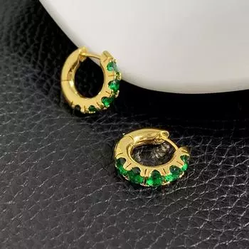 European and American grandmother green crystal earrings women s gold retro earrings ear buckles earrings light luxury niche high-end earrings 18K
