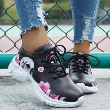 European and American Halloween Women s Shoes 2024 Autumn and Winter New Simple and Comfortable Sports Plus Size Women s Shoes 36 чёрный