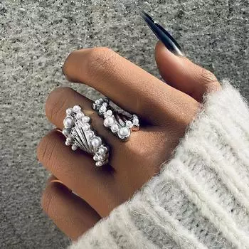 European and American high-end wide pearl rings, cold wind, niche, irregular design, exquisite opening ring for women