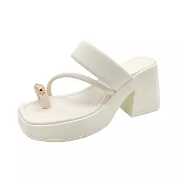 European and American high-heeled cool slippers 2025 summer new fashion versatile set toe thick-soled casual high-heeled slippers women 35