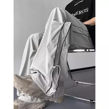 European and American High Street Pants Women Hiphop American Quick-Drying Tactical Pants Summer Thin Vibe Style Design Wide Leg Pants Grey 3XL
