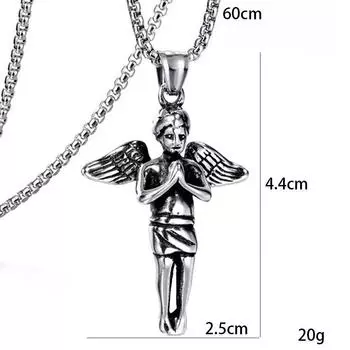 European and American Hip-hop Angel Pendant Necklace, New Accessory Cupid Pendant ,A Gift for My Boyfriend 4.4*2.5cm