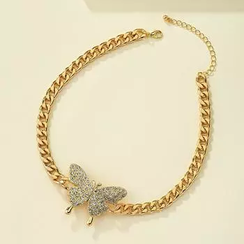 European and American hip-hop necklace personality big butterfly Cuban chain золотой