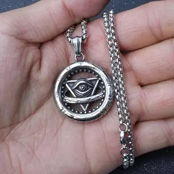 European and American Hip-hop Retro Style Roman Numeral Wheel Eye Necklace ,A Gift for My Boyfriend 3*3CM