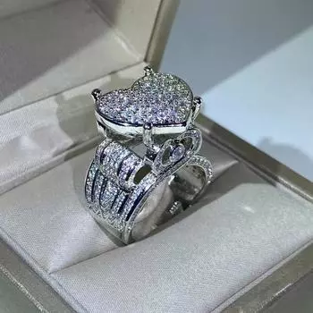 European and American Hip hop Style Micro inlaid Zircon Heart Ring Heavy Industry Design Full Diamond Retro Ring Trend New Jewelry No. 5