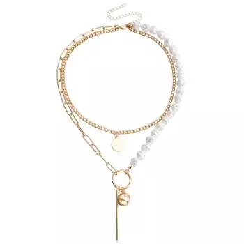 European and American Jewelry Splicing Chain Imitation Baroque Special-shaped Pearl Necklace Geometric Ball Long Stick Pendant Neck Chain
