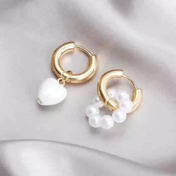 European and American Jewelry Style Imitation Pearl Beaded Earrings Women s Asymmetric Love Pendant Earrings Spice Girls