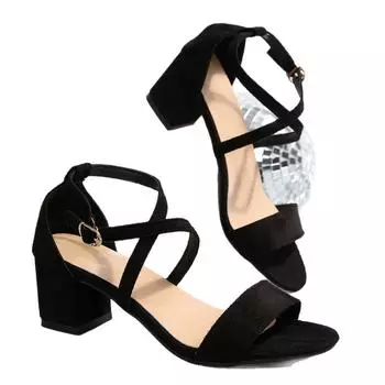 European and American large-size high-heeled sandals women s 2025 summer new round head cross strap comfortable trendy women s sandals 35