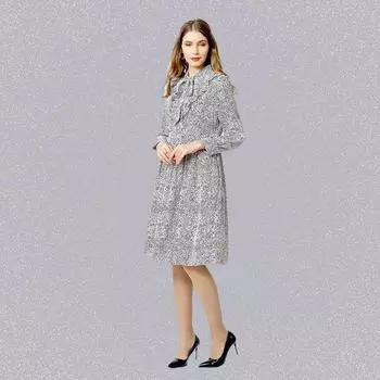 European and American Leopard Print Dress Long-Sleeve Spring Beige 4XL