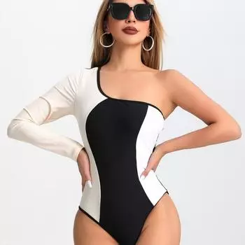 Европейский и американский цельный сексуальный нейлоновый купальник для похудения с длинными рукавами для женщин S белый/бежевый