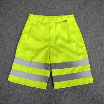 European and American Men s Reflective Stripe Wear-Resistant Straight Shorts Outdoor Fluorescent yellow 32