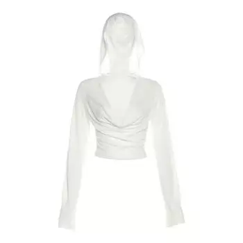 European and American Minimal Art Sexy White Swing Collar Hooded Long Sleeves T-shirt Thin Women s Slim Looking High Waist Crop Top Sexy Tops Summer White L