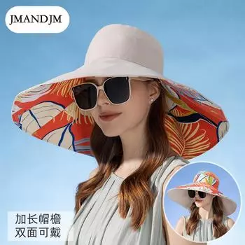 European and American new double-sided bucket hat women s summer widened brim sun hat fashion sunscreen sun hat