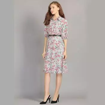 European and American plus Size Women s Clothes Half Sleeve Classy Exquisite Shirt Chiffon A- line Dress 2024 Spring and Summer New Arrival Color S