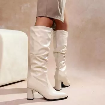 European and American pointed thick-heeled knee-length fashion boots, winter 2025 new one-pedal boots design leather shoes 35
