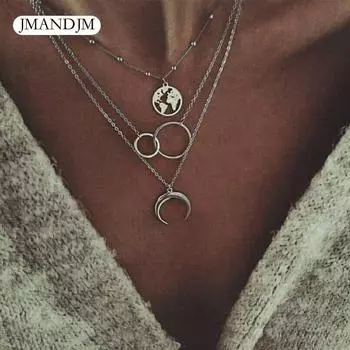 Европейские и американские популярные ювелирные изделия, богемная нишевая мода ретро многослойное ожерелье с подвеской в виде карты Луны золотой