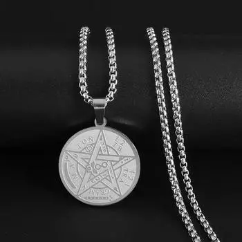 European and American popular titanium steel Salomon magic amulet pendant fashion stainless steel seven guardian angel necklace 13631-Gold