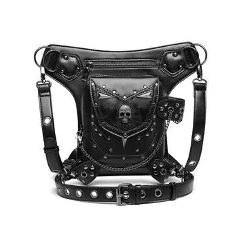 European and American Punk Motorcycle Skull Chain Bag, Women s Crossbody Bag, PU Outdoor Waist Bag