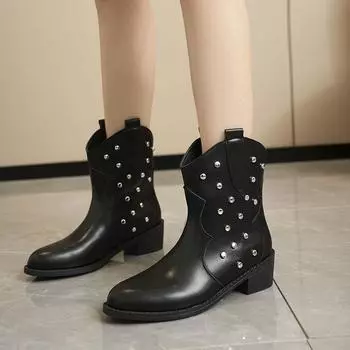 European and American Retro Ankle Bare Boots 2024 New Mid Length Casual Boots with Metal Design and Short Boots Zapatos De Mujer 35