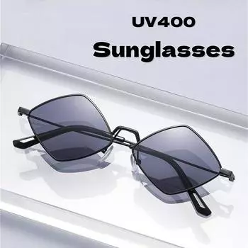 Европейские и американские ретро-солнцезащитные очки в форме ромба с четырехугольной металлической оправой UV400, солнцезащитные очки и защита от ультрафиолета чёрный