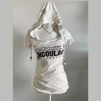 European and American retro hooded women s front shoulder slim fit top S