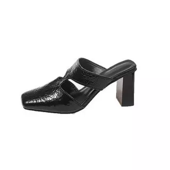 European and American retro slippers thick heel Mary Jane shoes women s 2025 spring and summer temperament versatile square head bag head high heels w 35