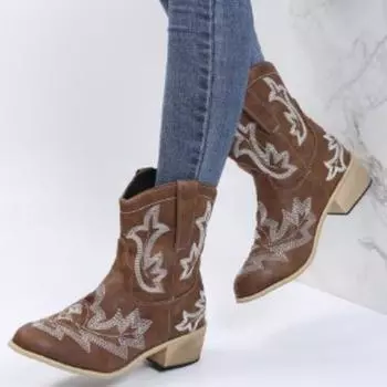 European and American Retro Women s Boots 2024 New Autumn and Winter Ethnic Embroidery Mid Heel Casual Short Boots Zapatos Mujer 36 красный