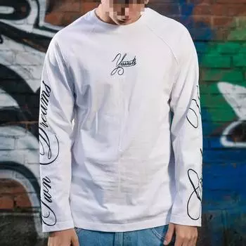 European and American round neck long sleeved letter printed men s loose casual color blocked top S