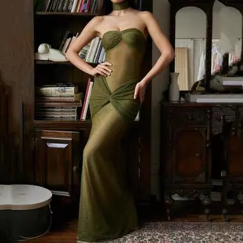 Европейское и американское сексуальное модное облегающее платье без бретелек с открытой спиной и вырезом на спине для женщин S
