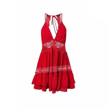 European and American Sexy Open Back Waist Cutout Sling Dress Red L
