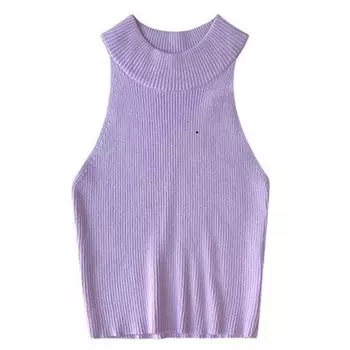 European and American Sexy Silm Sleeveless Midriff-Baring Knitting Vest Short Top Women s Sexy Knit Crop Tank Top Purple All yards