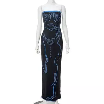 European and American Sexy Slim Fit Chest-Wrapped Dress Long Dress Sexy Bodycon Strapless Maxi Dress Black S