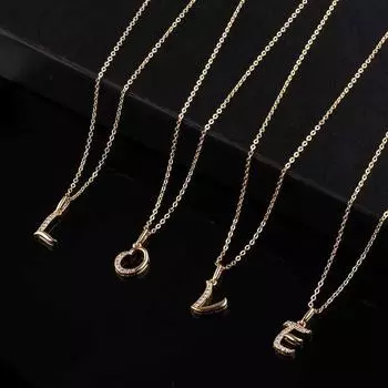 European and American Simple and Fashionable 26 Capital Letters Plated 14K Necklace for Women Micro-set Zircon Pendant Necklace Accessories