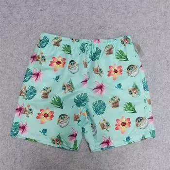 European and American Single Men s Summer Outdoor Beach Pants Tide Fashion Print Quick-Drying Shorts Elastic Waist Loose Straight-leg Fifth Pants Blue Print XXL