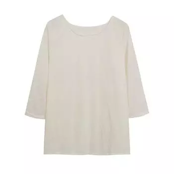 [European and American Single] round Neck 3/4 Sleeve T-Shirt Women s Loose Back Pleated Bottoming Shirt Belly Covering Chiffon Tops White 10/12