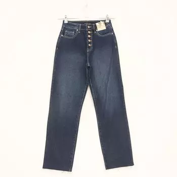 European and American Single Spring and Autumn Women s Clothing High Waist Five Buttons Easiest for Match Trimming Denim DD Dark blue [waist black label]] 27