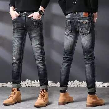 European And American Spring And Autumn Retro Slim Fit Ripped Patch Jeans For Men S High-End Distressed Small Straight Leg Trendy Pants 28