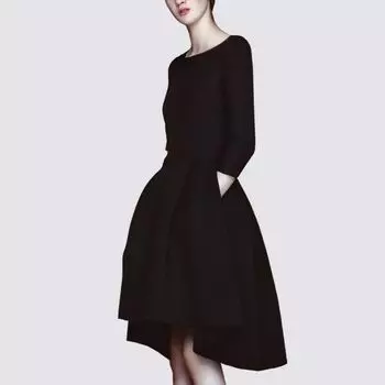 European and American Spring Slim-Fit Mid-Length Formal Dress Black Dress Black XL