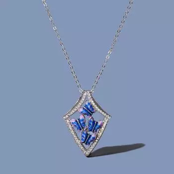 European and American Square Enamel Drop Glue Pendant Water Drop Shape Zircon Necklace