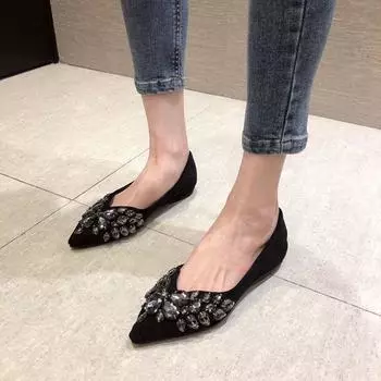 European and American style 2024 autumn and winter new women s shoes suede fashion shallow mouth pointed inner height increase flat heel flat sole s 36