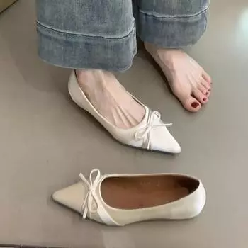 European and American style casual bow flats 2024 autumn new products pointed inner height increase shallow mouth single shoes bag head single shoes 35 чёрный