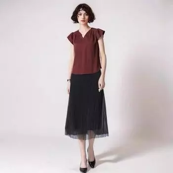 European and American-Style Elegant V-neck Short-Sleeve A- line Style Belly-Covering Shirt Burgundy 2XL