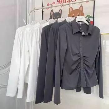 European and American-Style Gray Premium Long-Sleeve Slim-Waist Stretch Shirt Gray shirt 2XL(Suggested 70.00 kg-80.00 kg)