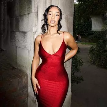 European and American-Style High-Waist Front Button Split Lapel Dress Red S