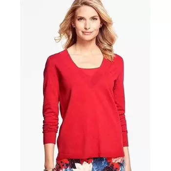 European and American-Style Long Sleeves V-neck Sweater Red L