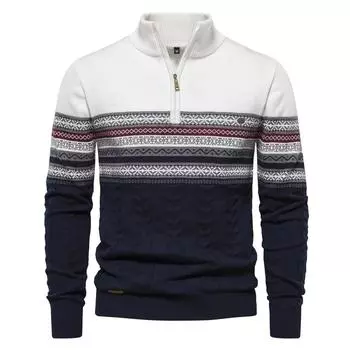 European and American Style Men s Autumn Winter Trendy Stand Collar Sweater All Match Knitted Zipper Pullover S