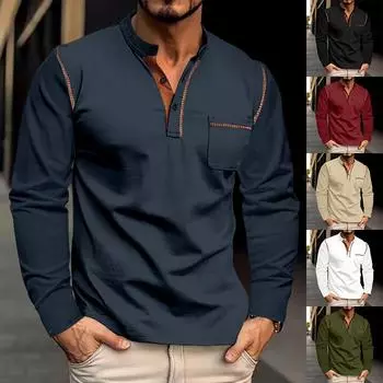 Мужская модная рубашка с воротником-стойкой в европейском и американском стиле, свитшот с длинными рукавами и карманом на весну и осень S