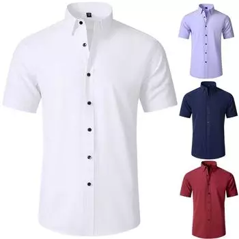 European and American Style Men s Summer Top Solid Turn Down Collar T-shirt Short Sleeve Menswear 39/XXS белый