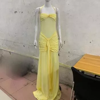 European and American style mesh fishtail vest slim fit hip hugging dress XS