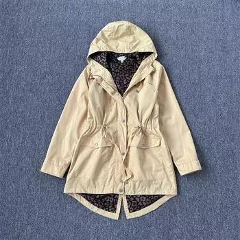 European and American-Style Mid-Length Hoodie Slimming Easiest for Match Spring and Autumn Trench Coat Flawed Yellow Dovetail Tight Coat L